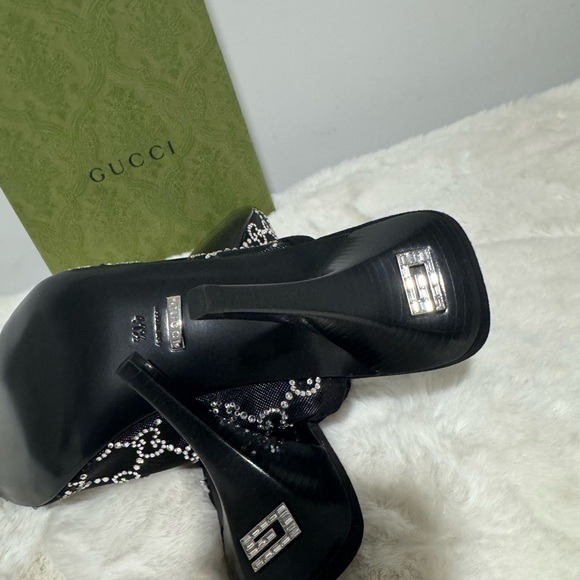 Gucci Black and Silver Women's Heeled Mules - Picture 5 of 6